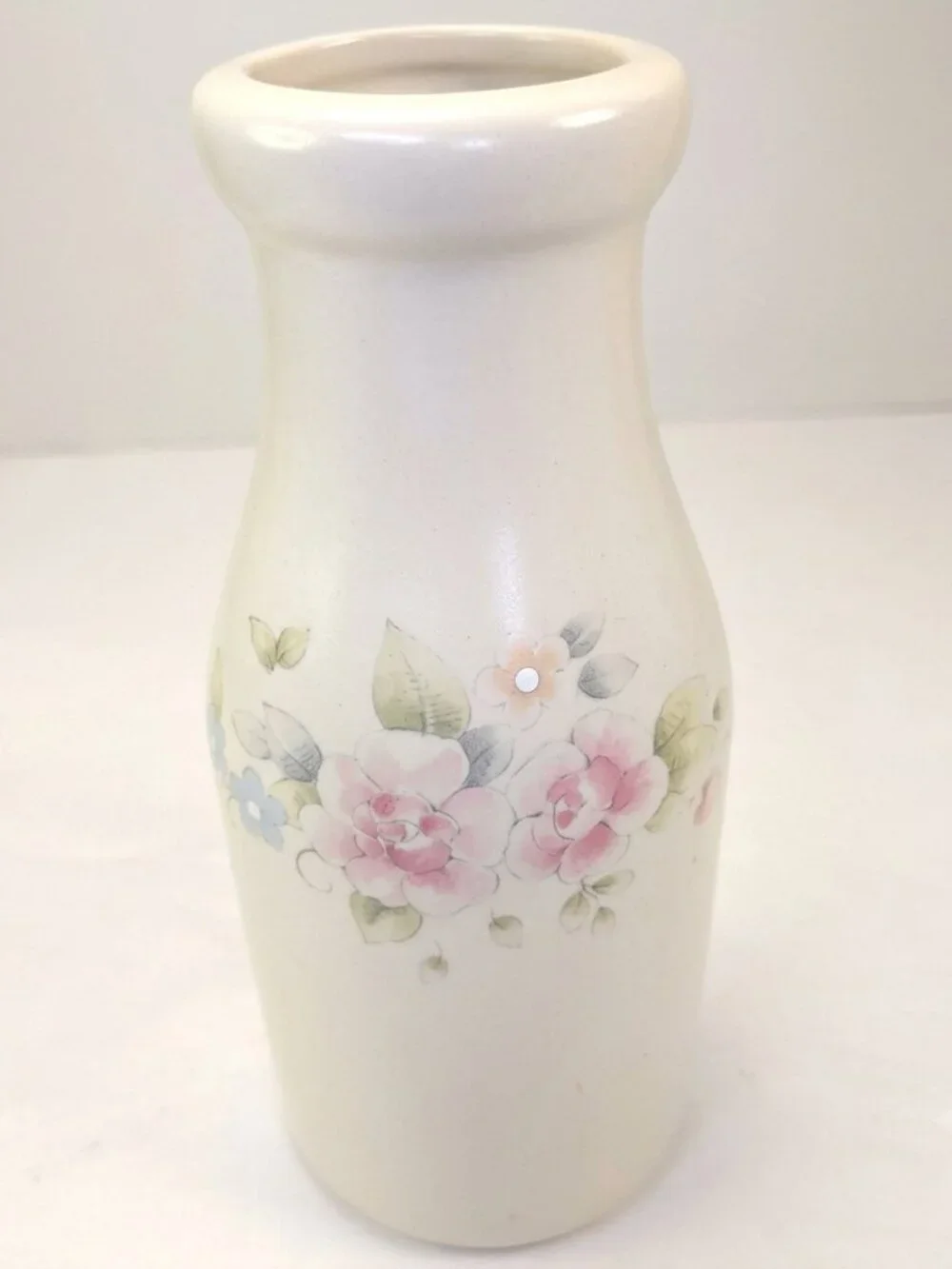 Vintage Pfaltzgraff Tea Rose Ceramic Milk Bottle Vase Floral 8.25” Farmhouse